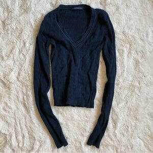 Brandy Melville rib knit cotton sweater v neck - navy